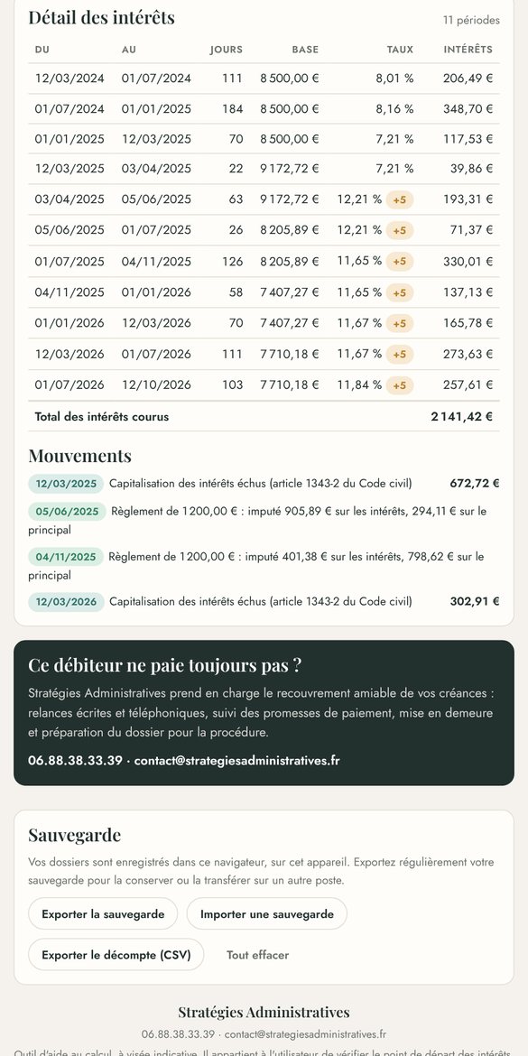 Le détail des intérêts, période par période